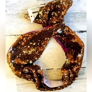 NWOT Free People Wire Tie Sequin Bow Bunny Ear Headband Copper and Purple